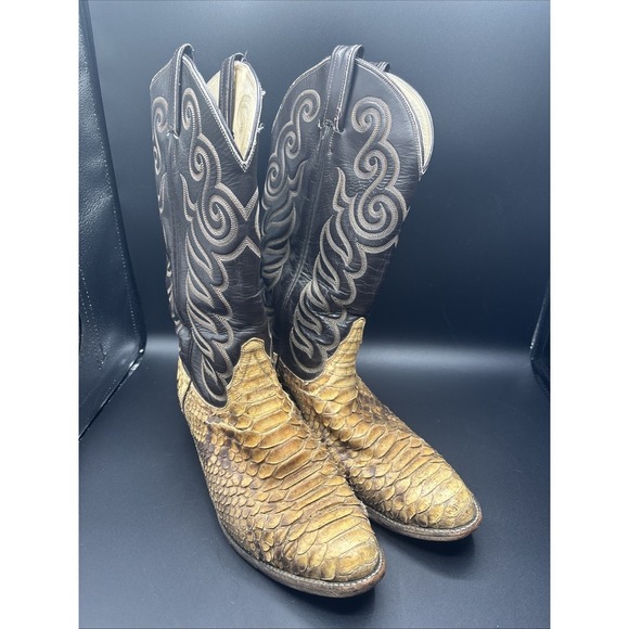 Tony Lama Vintage 74608 Genuine Natural Python Cowboy Boots Mens 9 E